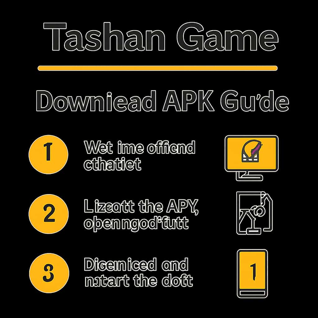 Illustration explaining download and installation steps for Tashan Game APK.