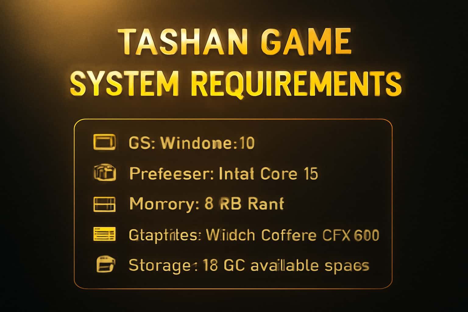 Informational scene depicting Tashan Game System Requirements.