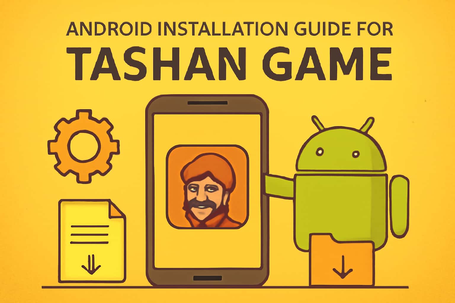 An illustrative scene depicting the steps to install the Tashan Game on an Android device.
